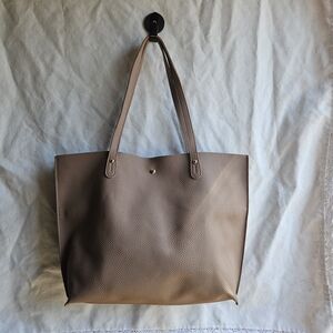 Muted Mauve Taupe Tote Bag Faux Leather w/ Detachable Pouch Minimalist